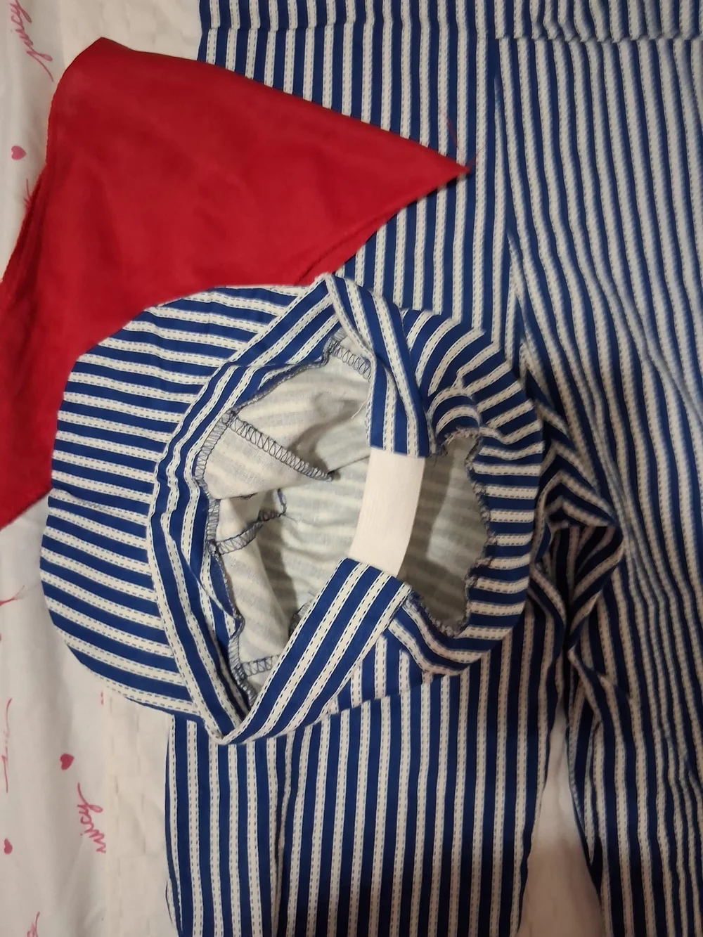 Kids Blue & White Striped Train Conductor Overalls with Red Bandana